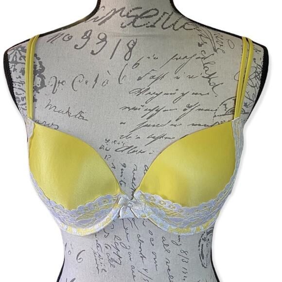 Victoria’s Secret Yellow White Lace Lined Demi Bra Yellow 32DD - Picture 1 of 2